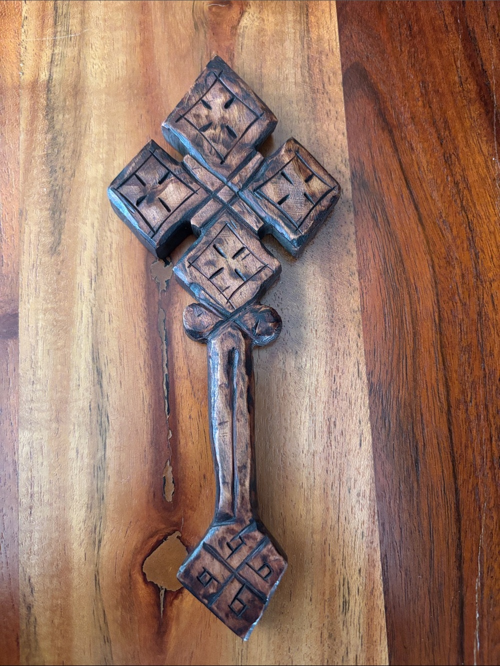 Ethiopian Hand-Carved Blessing Cross - Brown